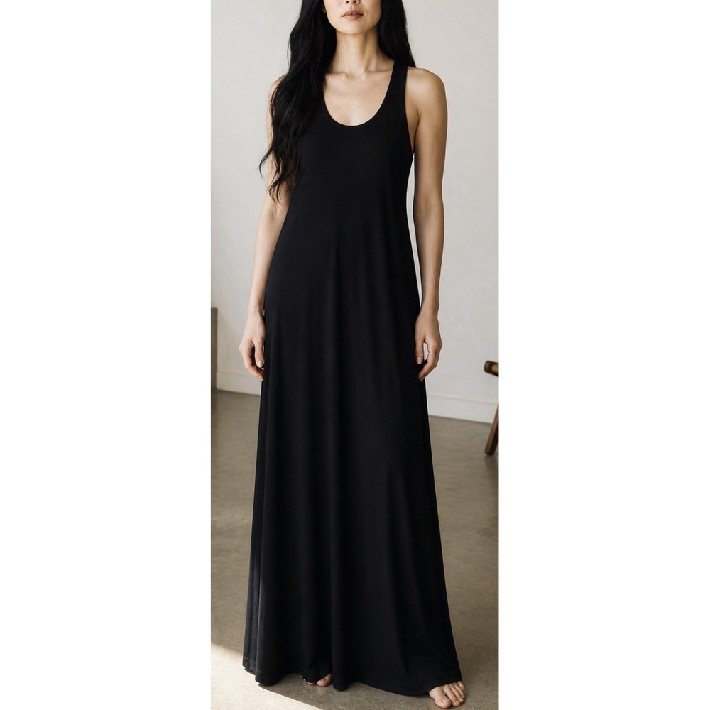 Norma Kamali KAMALIKULTURE Black Racerback Maxi Dress L Minimalist 90s Sleek